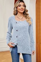 Decorative Button Square Neck T-shirt (13)