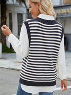 Slit V-neck Striped Sweater Vest (2)