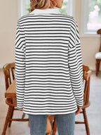 Striped Johnny Collar Long Sleeve T-shirt (8)