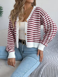 Striped Button-up Cropped Cardigan (6)