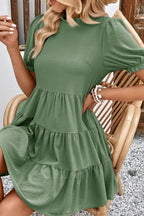 Puff Sleeve Tie Back Tiered Dress (4)
