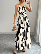 Abstract Print Halter Neck Maxi Dress (5)