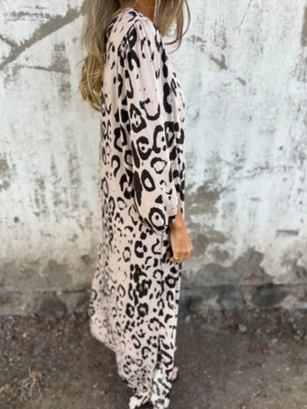 Full Size Printed V-neck Dress Pockets Plus (36)