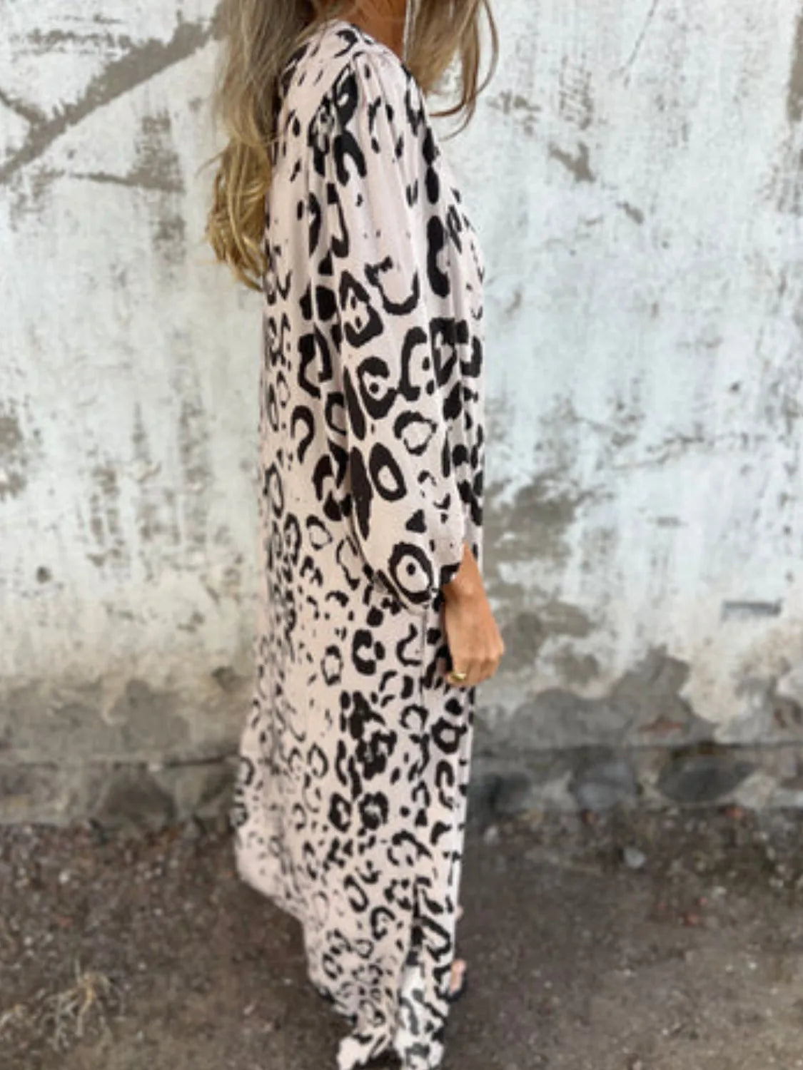 Full Size Printed V-neck Dress Pockets Plus (36)
