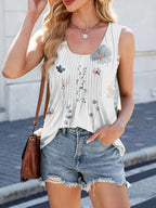 Printed Scoop Neck Wide Strap Tank (30)