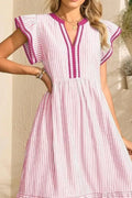 Striped Ruffle Sleeve Midi Dress (2)