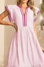 Striped Ruffle Sleeve Midi Dress (2)