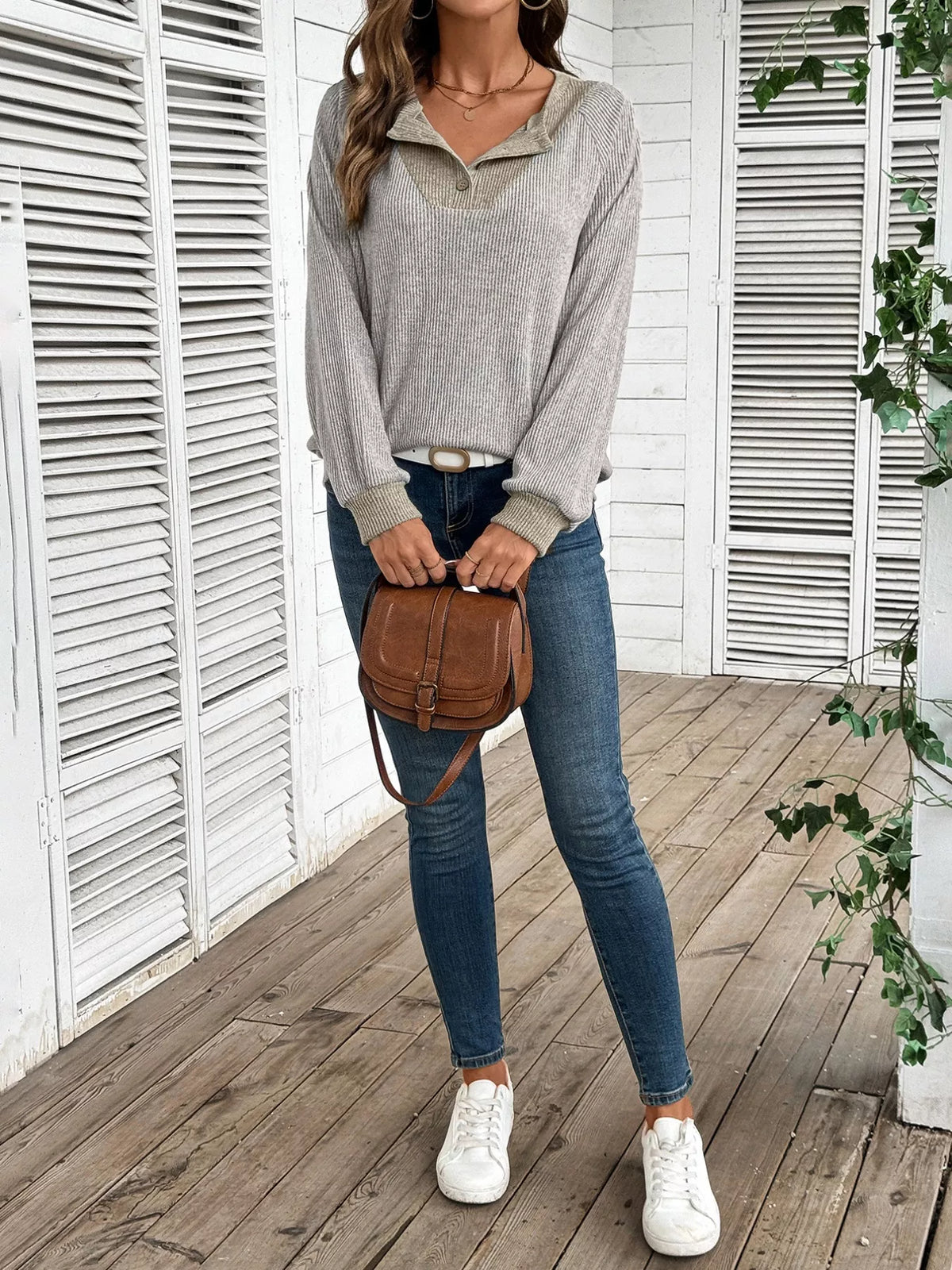 Ribbed Knit Two-tone Top (25)