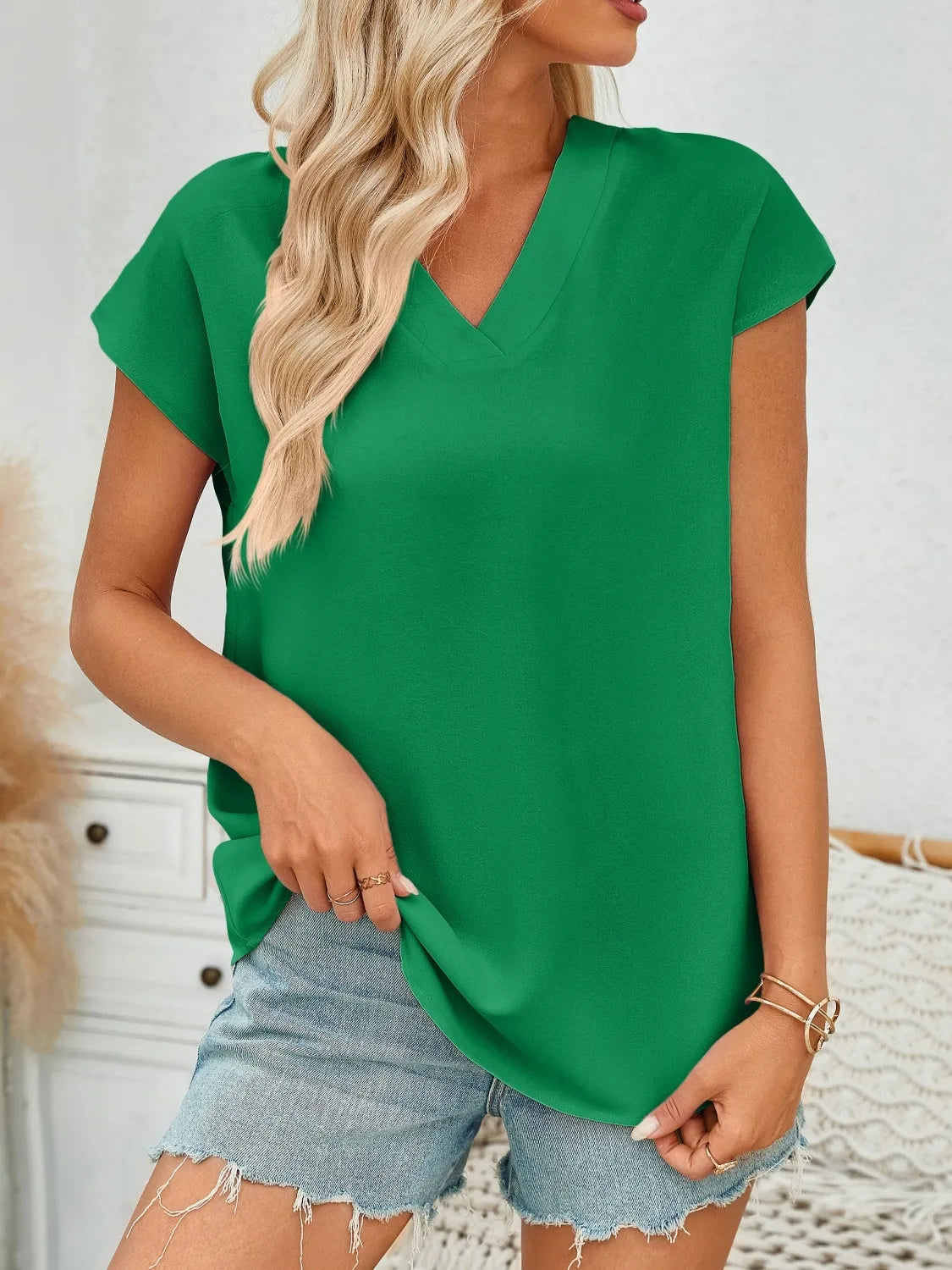 V-neck Cap Sleeve Blouse (13)