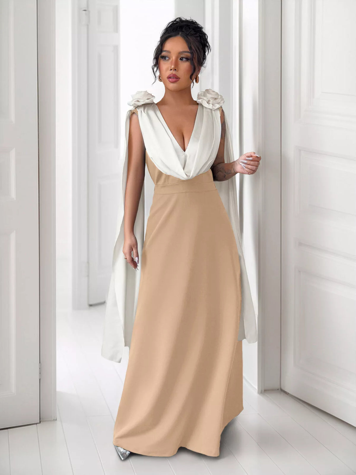 Floral Applique Two Tone Maxi Dress (13)
