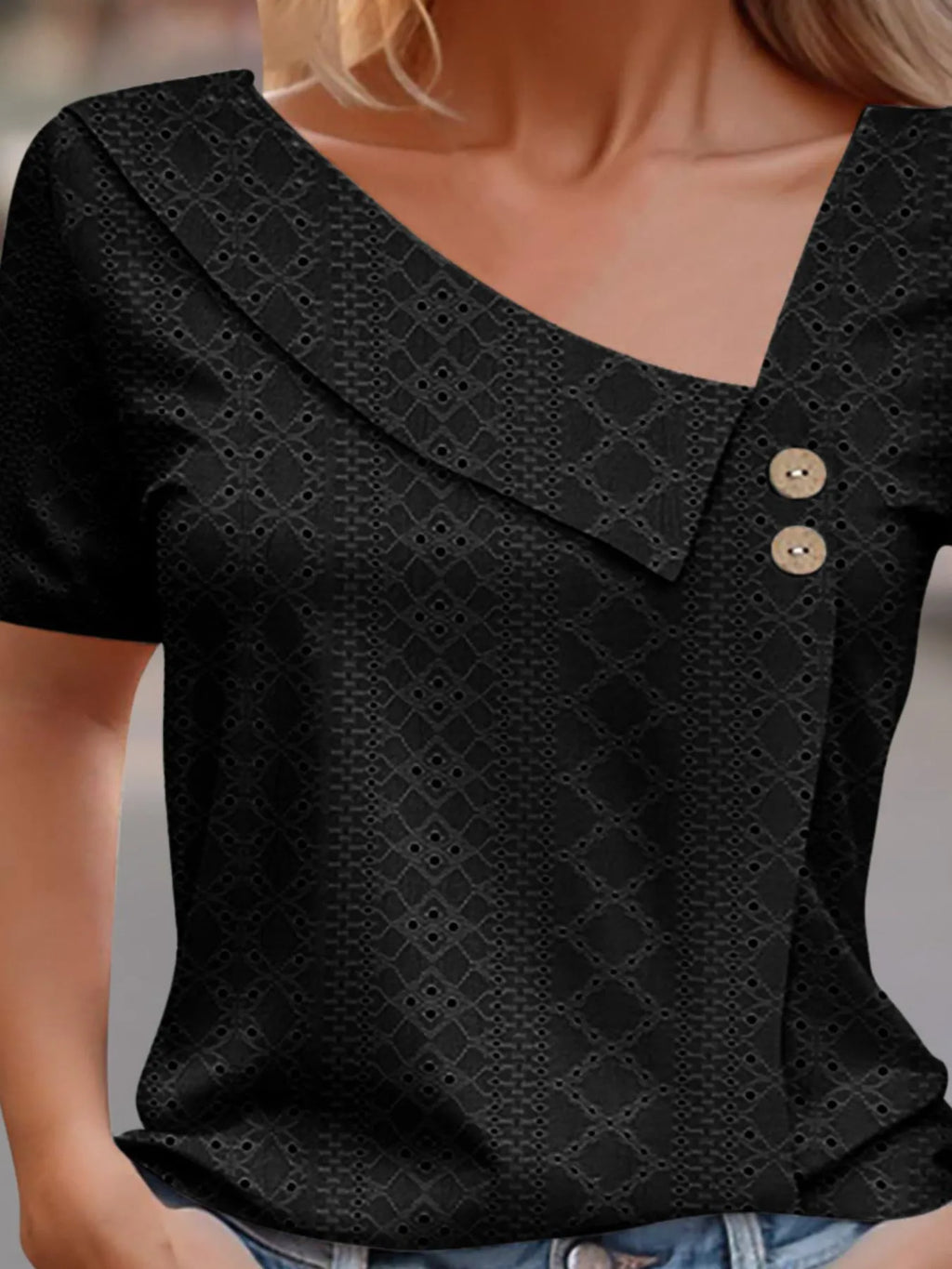 Eyelet Asymmetrical Short Sleeve T-shirt (6)