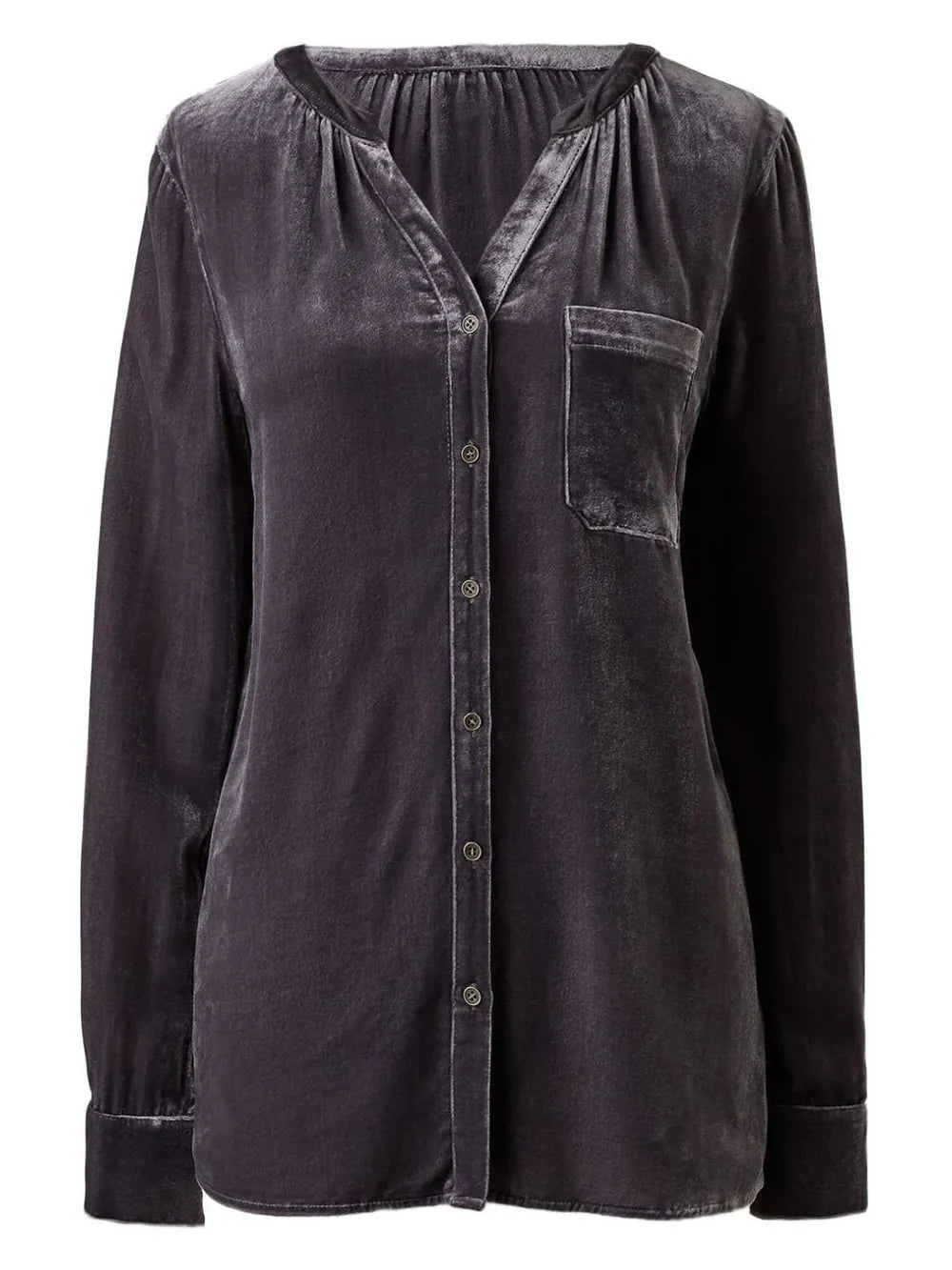 Notched Button Down Long Sleeve Shirt (3)