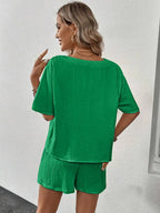 V-neck Half Sleeve Top Shorts Set (12)