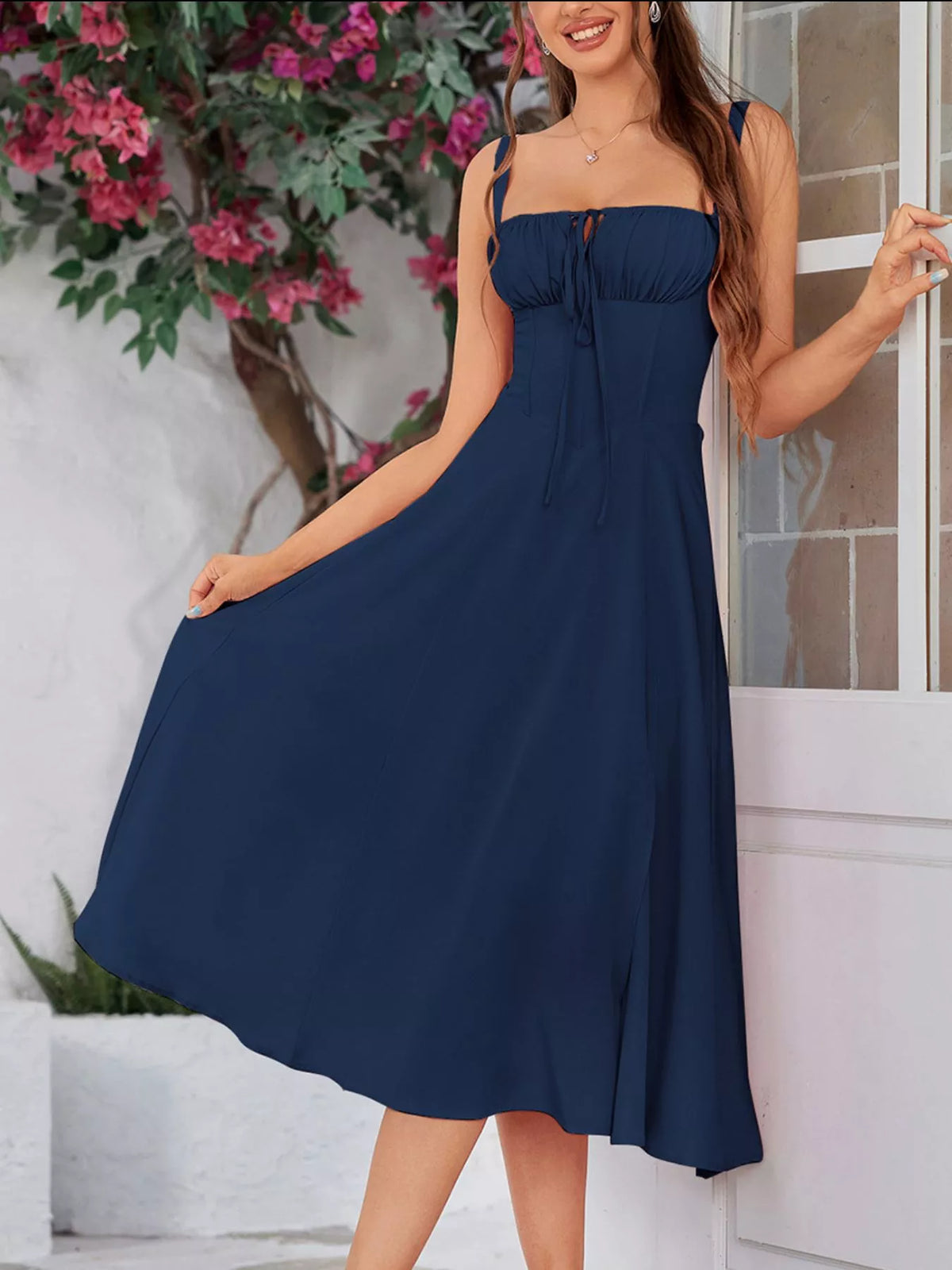 Tie-front A-line Midi Dress