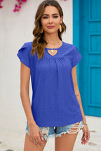 Eyelet Round Neck Short Sleeve T-shirt