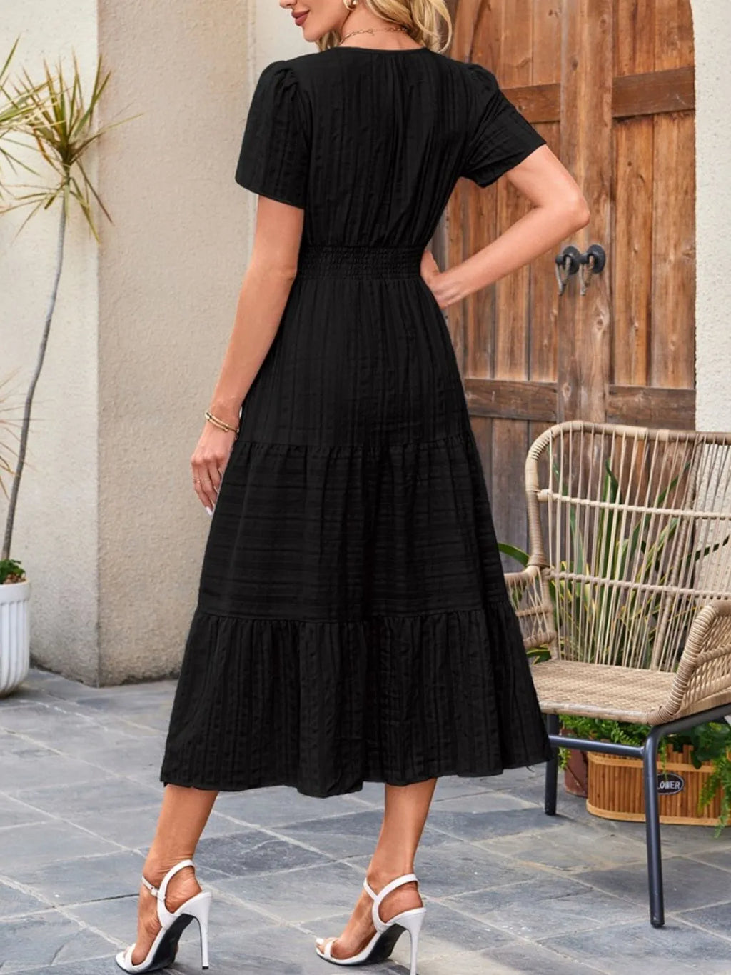 Tiered Notched Short Sleeve Dress (12)