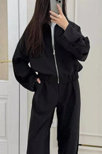 Zip-up Jacket Wide-leg Pants Set (7)