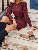 Puff Sleeve Ribbed Knit Dress Pockets (11)