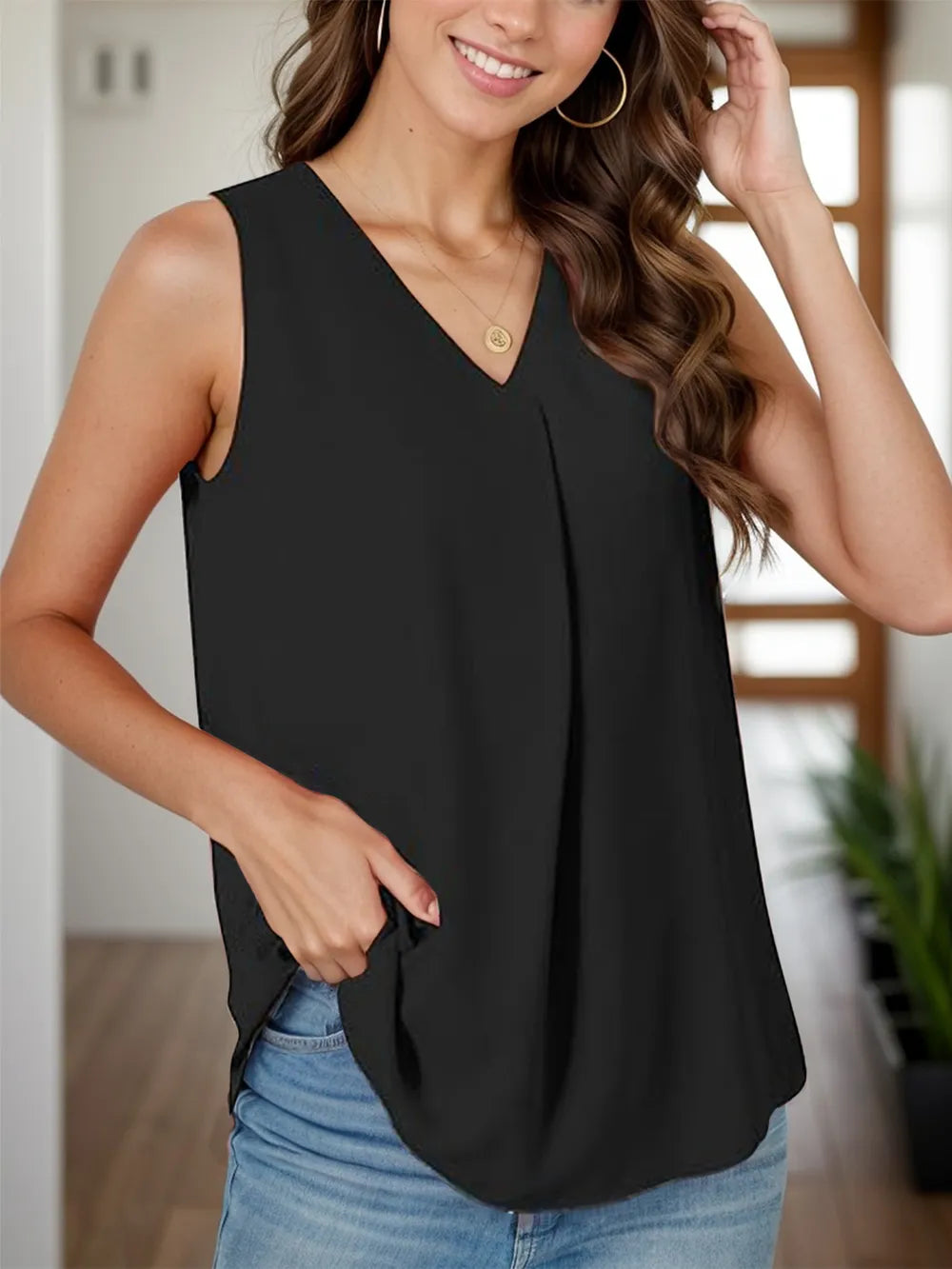 Full Size Ruched V-neck Tank (6)
