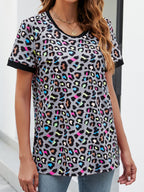 Leopard Round Neck Short Sleeve Tee Shirt (10)