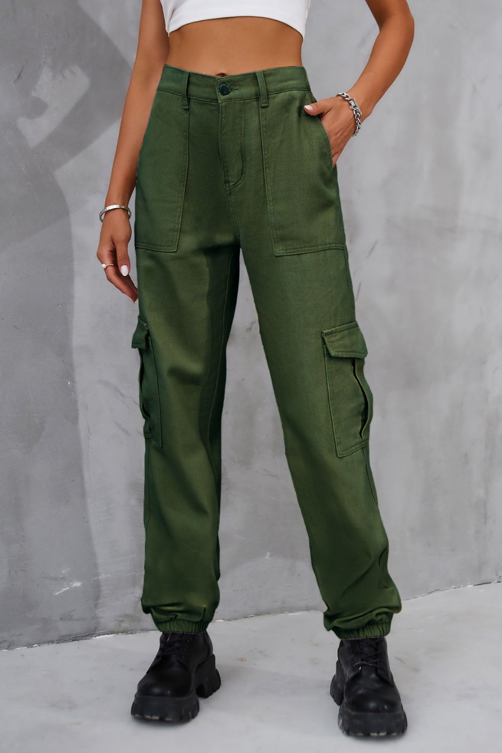 Buttoned High Waist Jeans Pockets