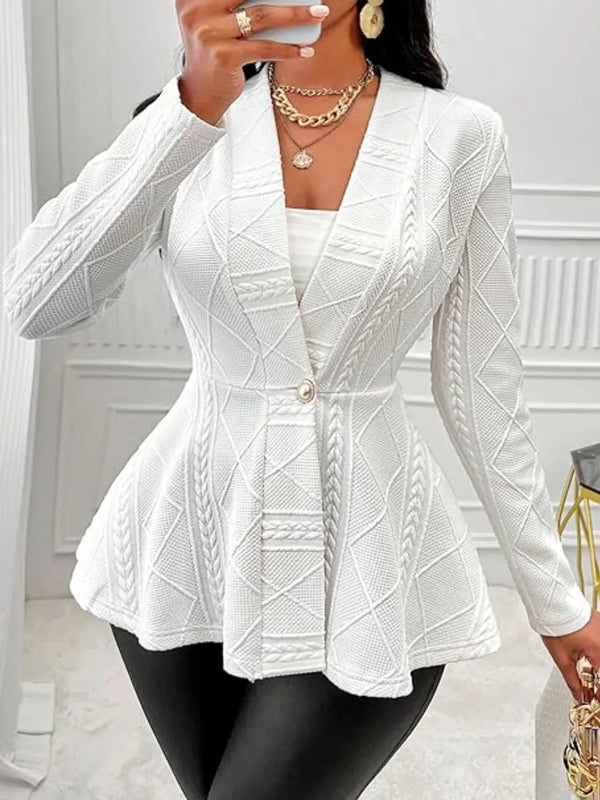 One Button Textured Peplum Cardigan
