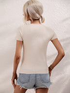 Cutout Round Neck Short Sleeve Knit Top (2)