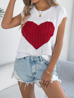 Cable Knit Heart Round Neck Cap Sleeve Top (10)
