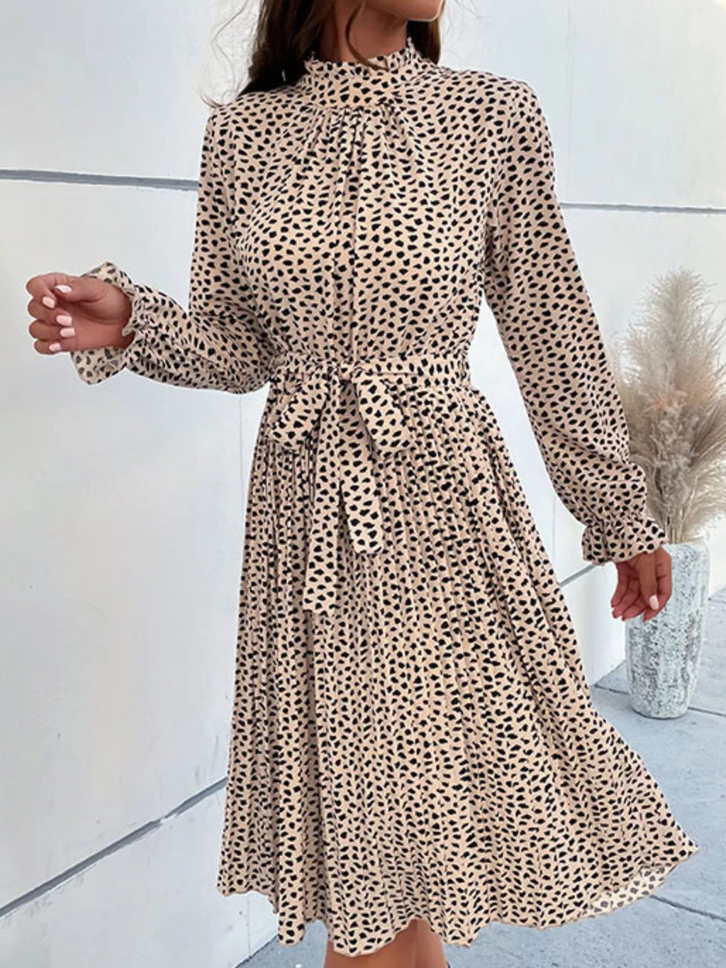 Animal Print Mock Neck Flounce Sleeve Dress (3)