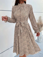Animal Print Mock Neck Flounce Sleeve Dress (3)