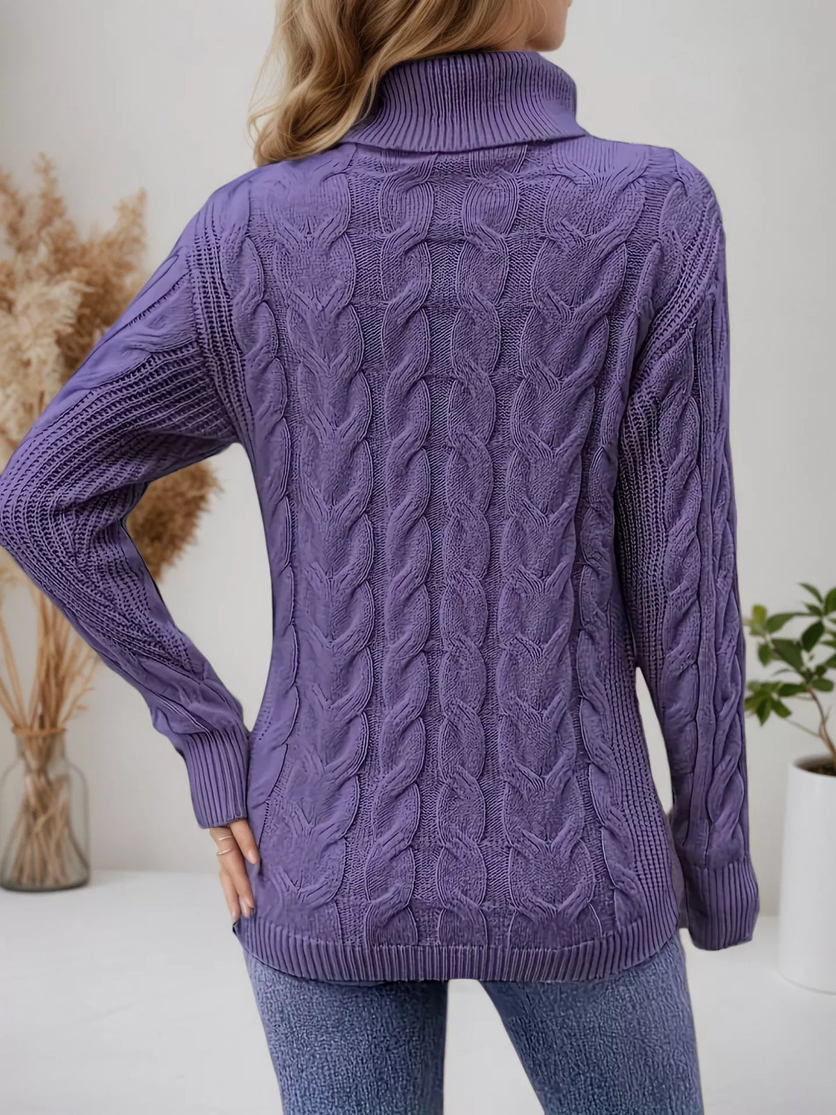 Cable Knit Turtleneck Long Sleeve Sweater (29)