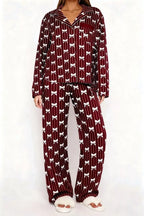 Bow Print Top Wide Leg Pants Lounge Set (12)