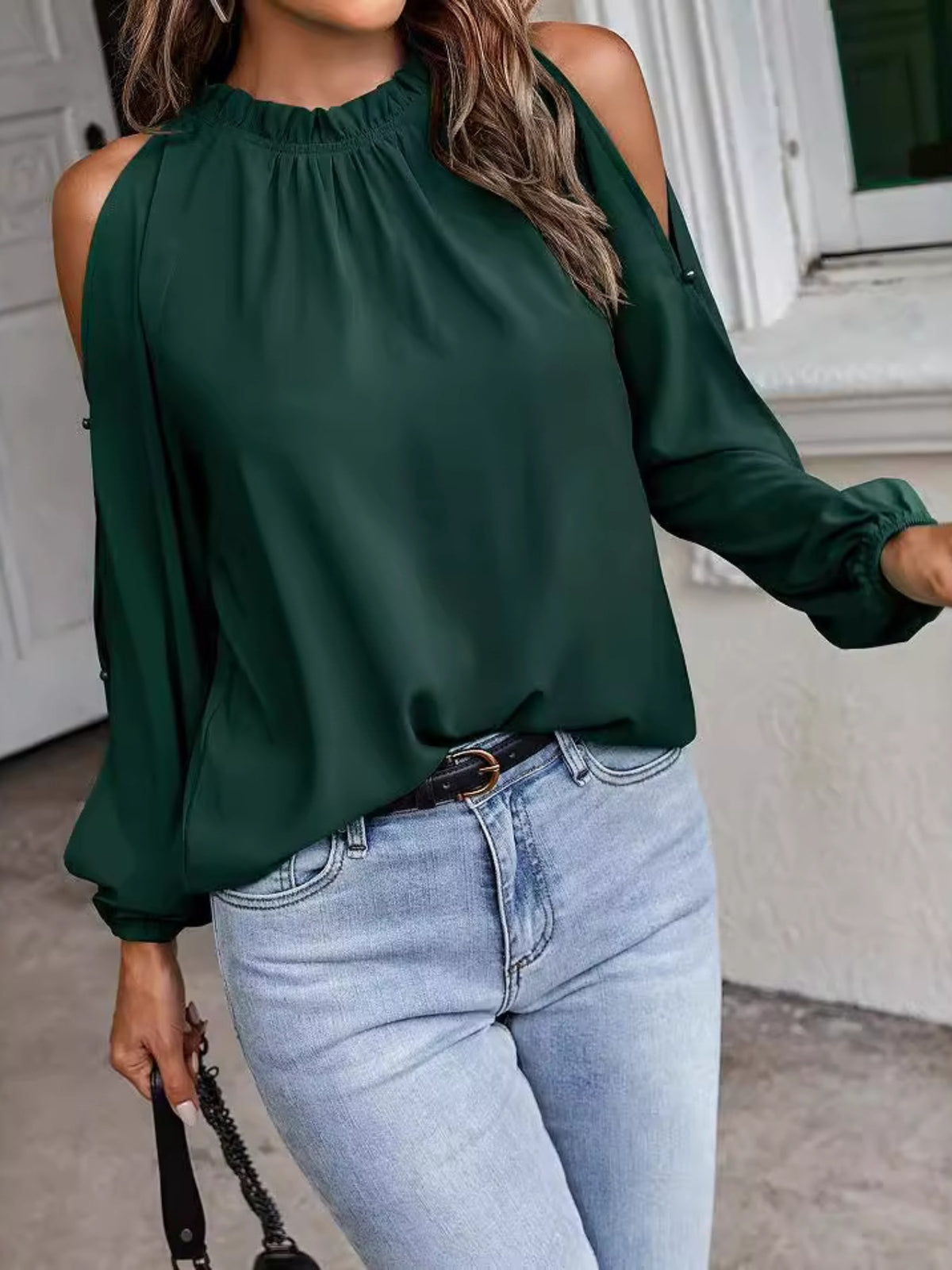 Cold Shoulder Frill Neck Blouse (6)