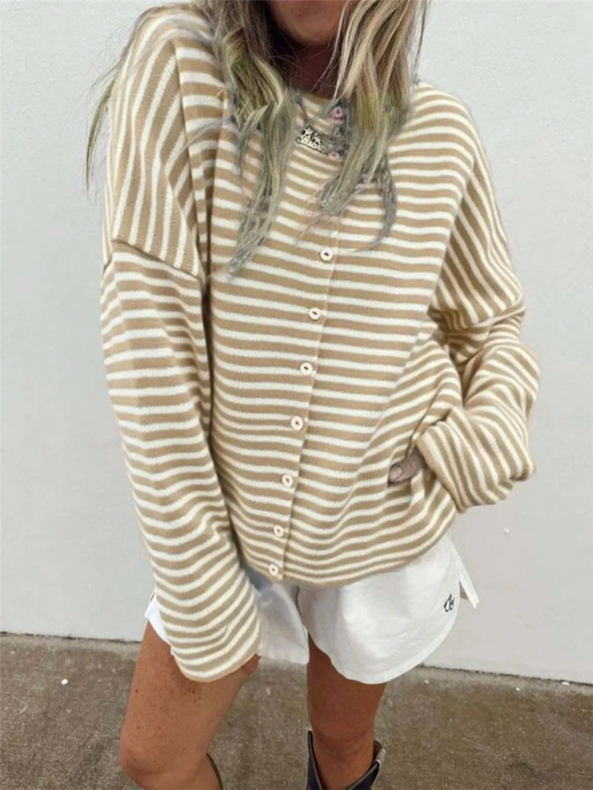 Striped Knit Button Up Cardigan (10)