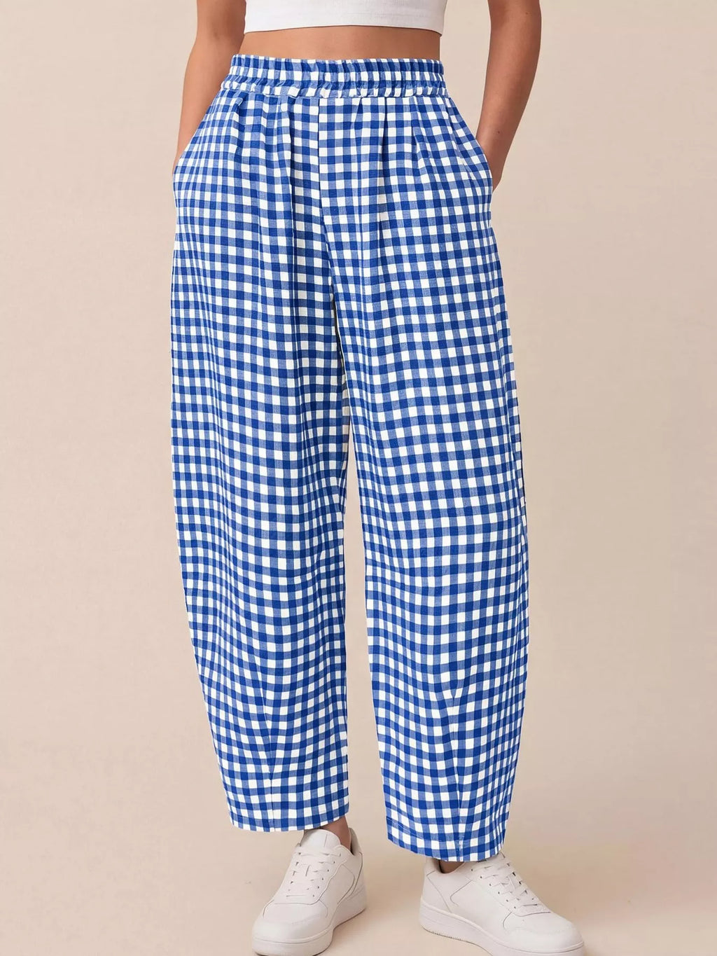 Gingham Wide-leg Casual Pants (6)