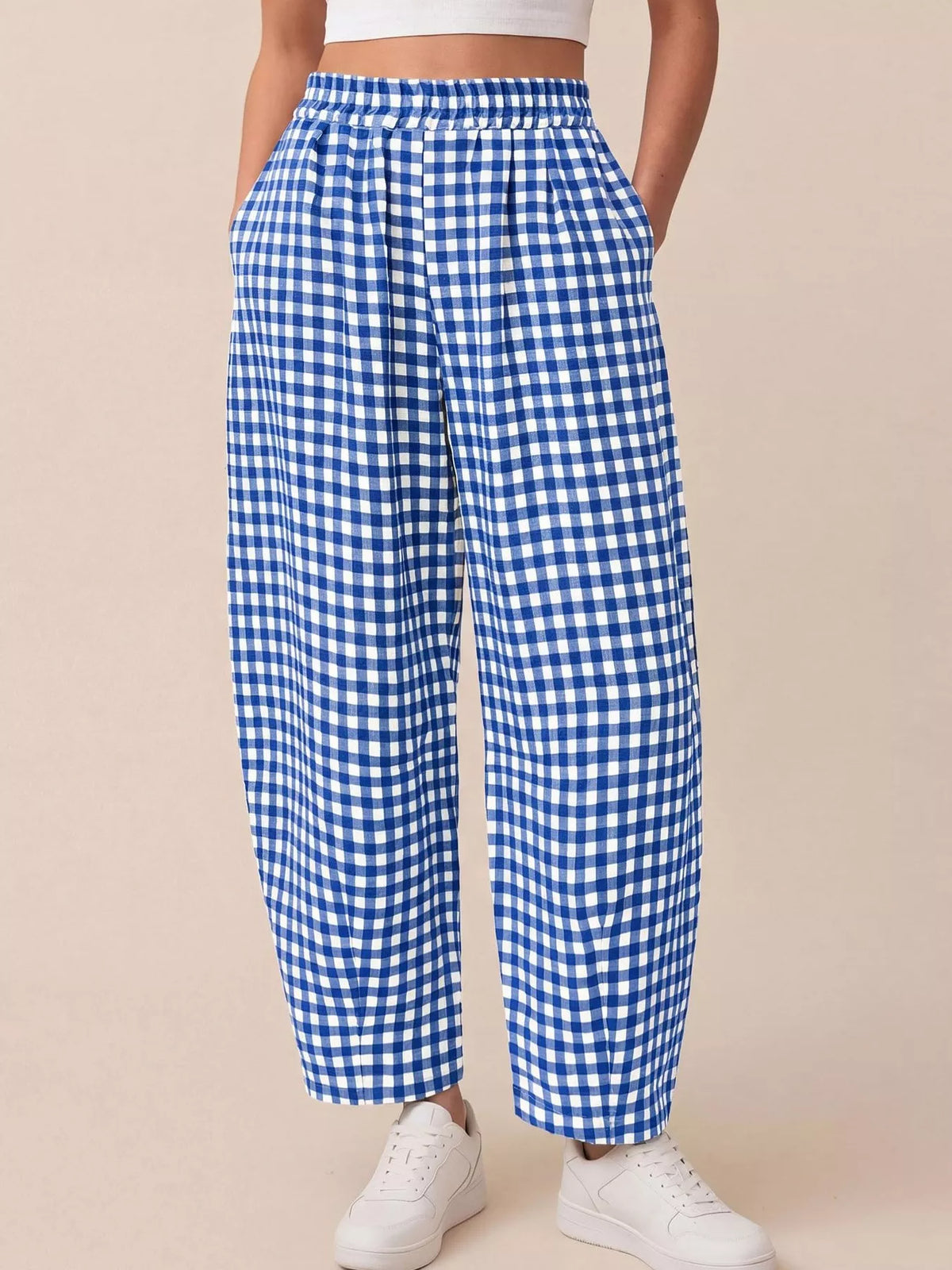 Gingham Wide-leg Casual Pants (6)