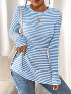 Side Slit Striped Long Sleeve T-shirt