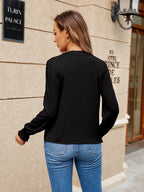 Pleated Notched Neck Flounce Sleeve Blouse (8)