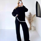 Contrast Trim Round Neck Top Pants Sweater Set (8)