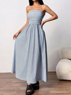Striped Strapless Casual Maxi Dress (4)