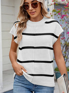 Exposed Seam Contrast Striped Round Neck Knit Top (8)