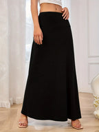Solid Elastic Waist Maxi Skirt (12)
