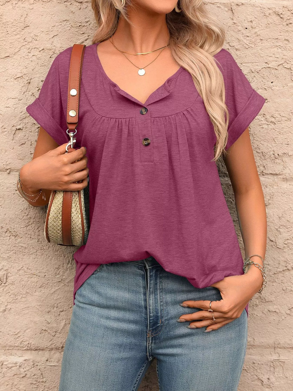 Casual Button Detail Henley T-shirt (29)