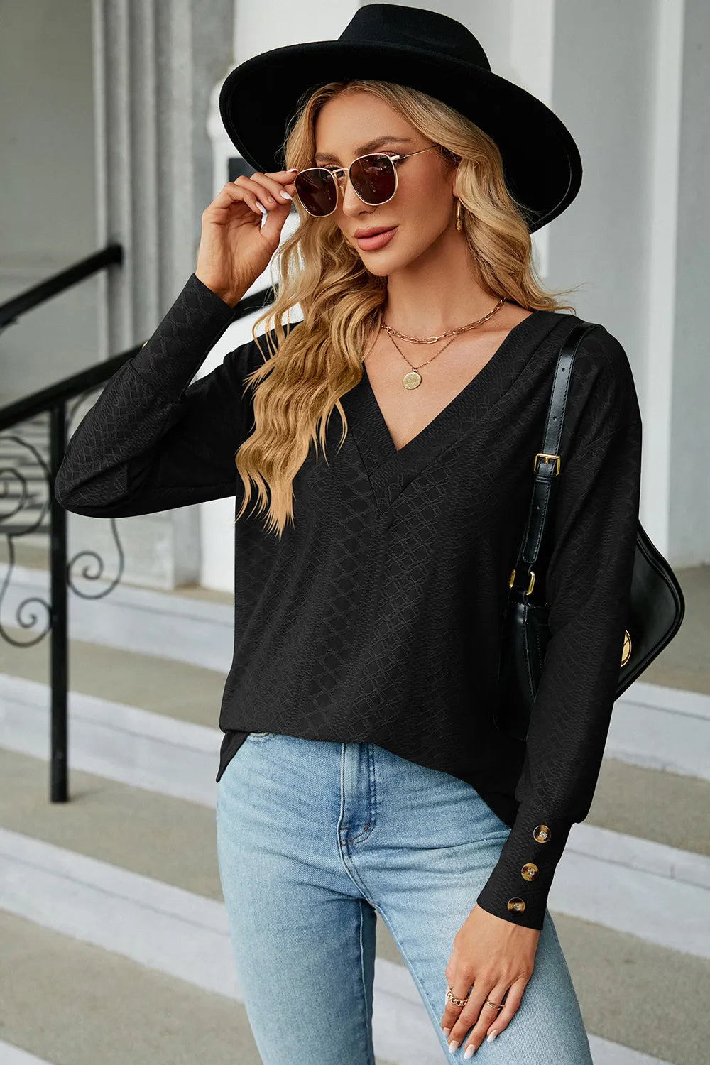 V-neck Lantern Sleeve T-shirt (6)