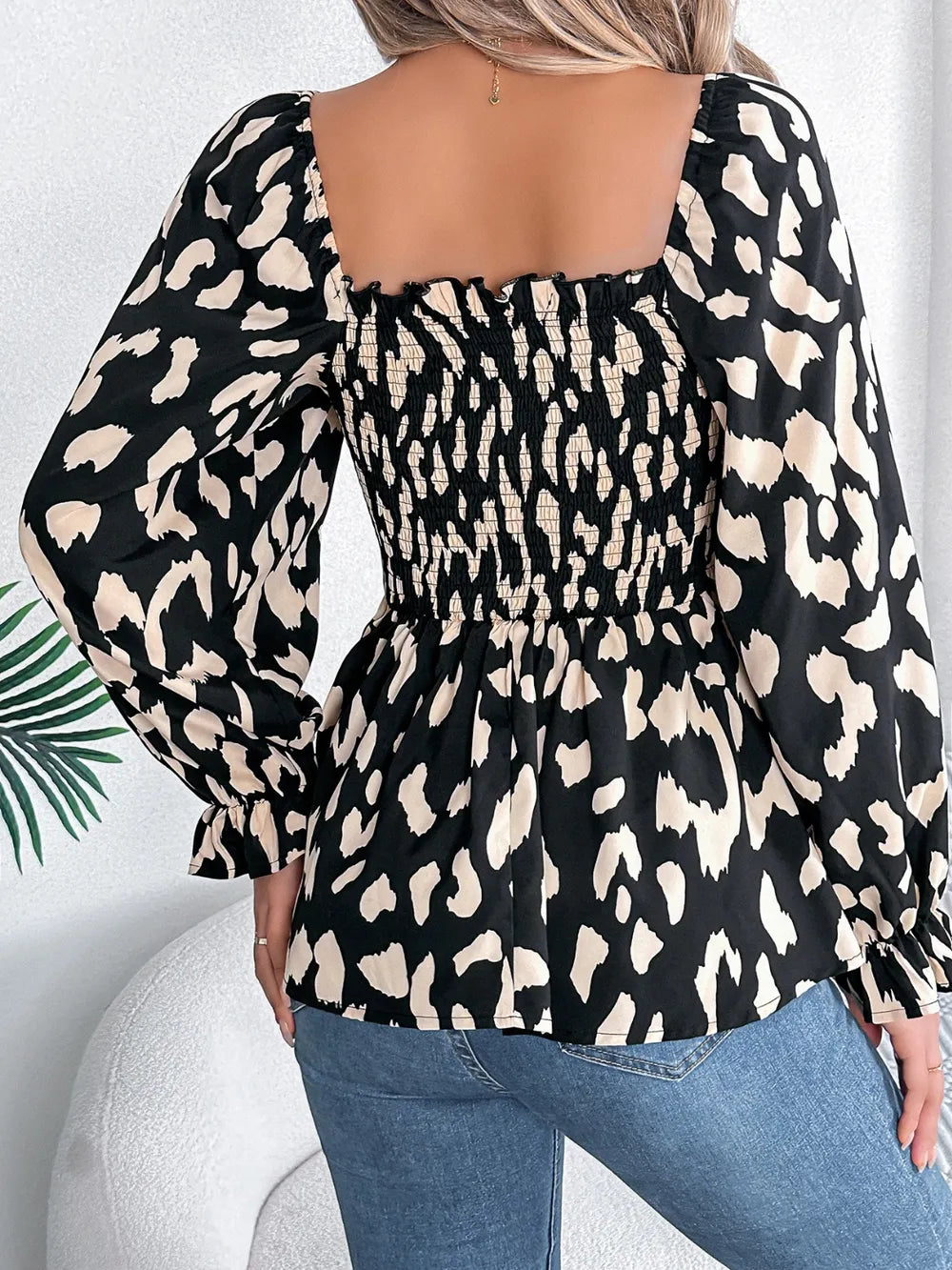 Square Neck Flounce Sleeve Blouse (2)
