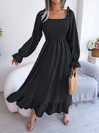 Smocked Square Neck Flounce Sleeve Dress (23)