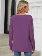 Cutout Round Neck Long Sleeve T-shirt (6)