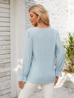Applique V-neck Flounce Sleeve T-shirt (6)