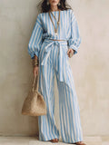 Striped Long Sleeve Top Pants Two-piece Set
