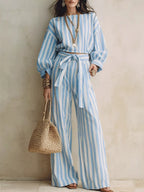 Striped Long Sleeve Top Pants Two-piece Set
